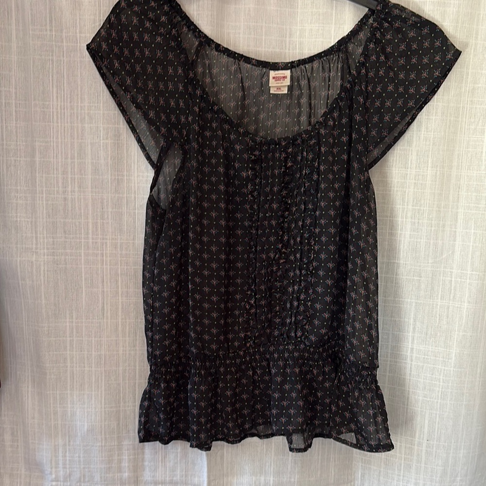 Mossimo Supply Co. Black Cap Sleeve Ruffled Blouse